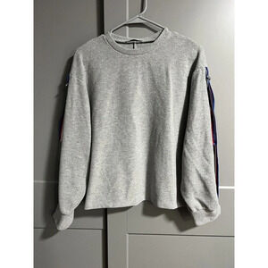 Zara Trafaluc Womens Crewneck Sweater W/ Suspender Arm Strap Gray Size Small